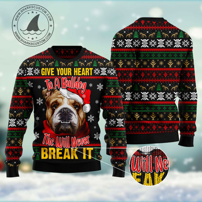 Give Your Heart Bulldog HT081206 Ugly Christmas Sweater unisex womens & mens, couples matching, friends, funny family ugly christmas holiday sweater gifts (plus size available)