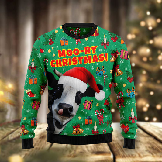 Moo Ry Christmas HZ120114 unisex womens & mens, couples matching, friends, funny family ugly christmas holiday sweater gifts (plus size available)