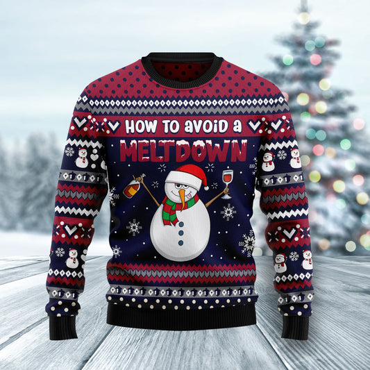 Red Wine Snowman How To Avoid A Meltdown HT102710 Ugly Christmas Sweater unisex womens & mens, couples matching, friends, funny family sweater gifts (plus size available)