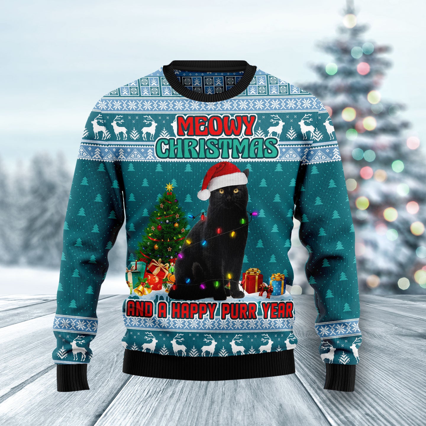 Black Cat Meomy Christmas And A Happy Purr Year HT103012 Ugly Christmas Sweater