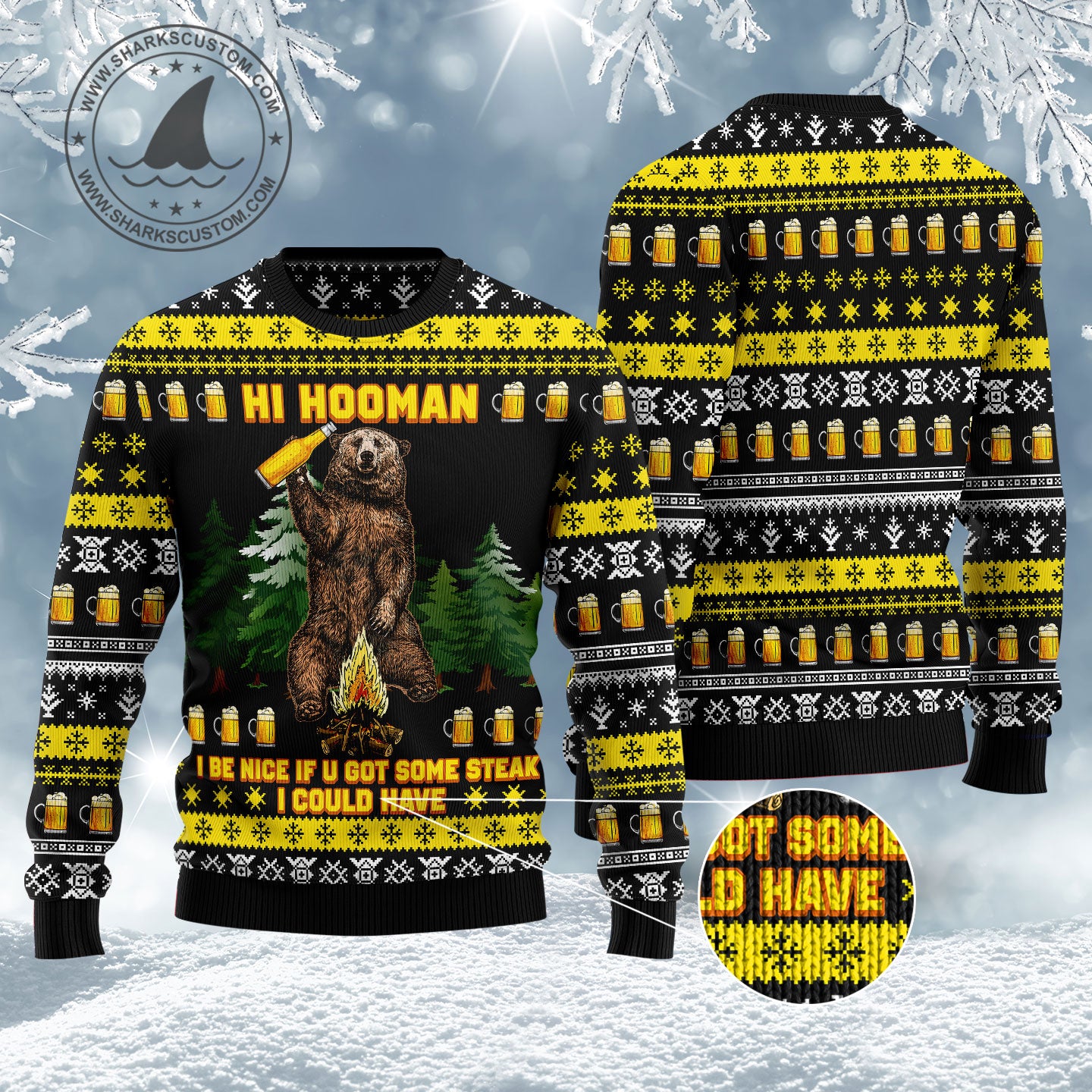 Hi Hooman HZ120702 unisex womens & mens, couples matching, friends, funny family ugly christmas holiday sweater gifts (plus size available)