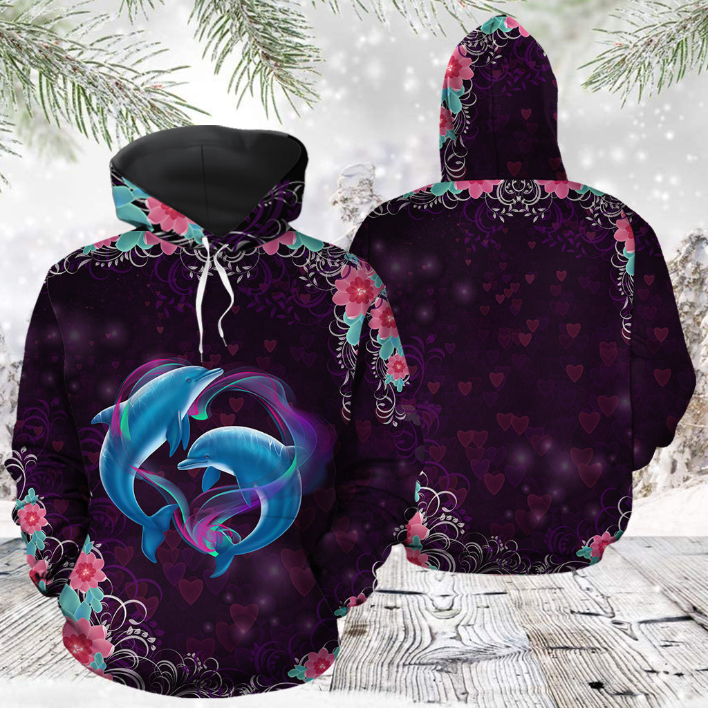 Couple Dolphin Valentine Day HZ121426 unisex womens & mens, couples matching, friends, funny family sublimation 3D hoodie christmas holiday gifts (plus size available)