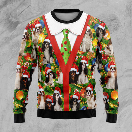 Cavalier King Charles Spaniel Xmas Pine D1410 Ugly Christmas Sweater