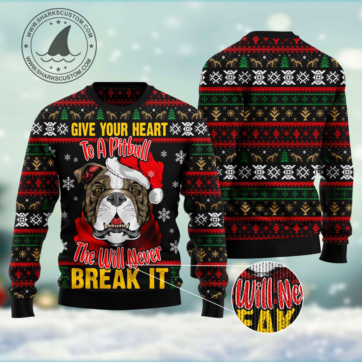 Give Your Heart Pitbull HT081205 Ugly Christmas Sweater unisex womens & mens, couples matching, friends, funny family ugly christmas holiday sweater gifts (plus size available)