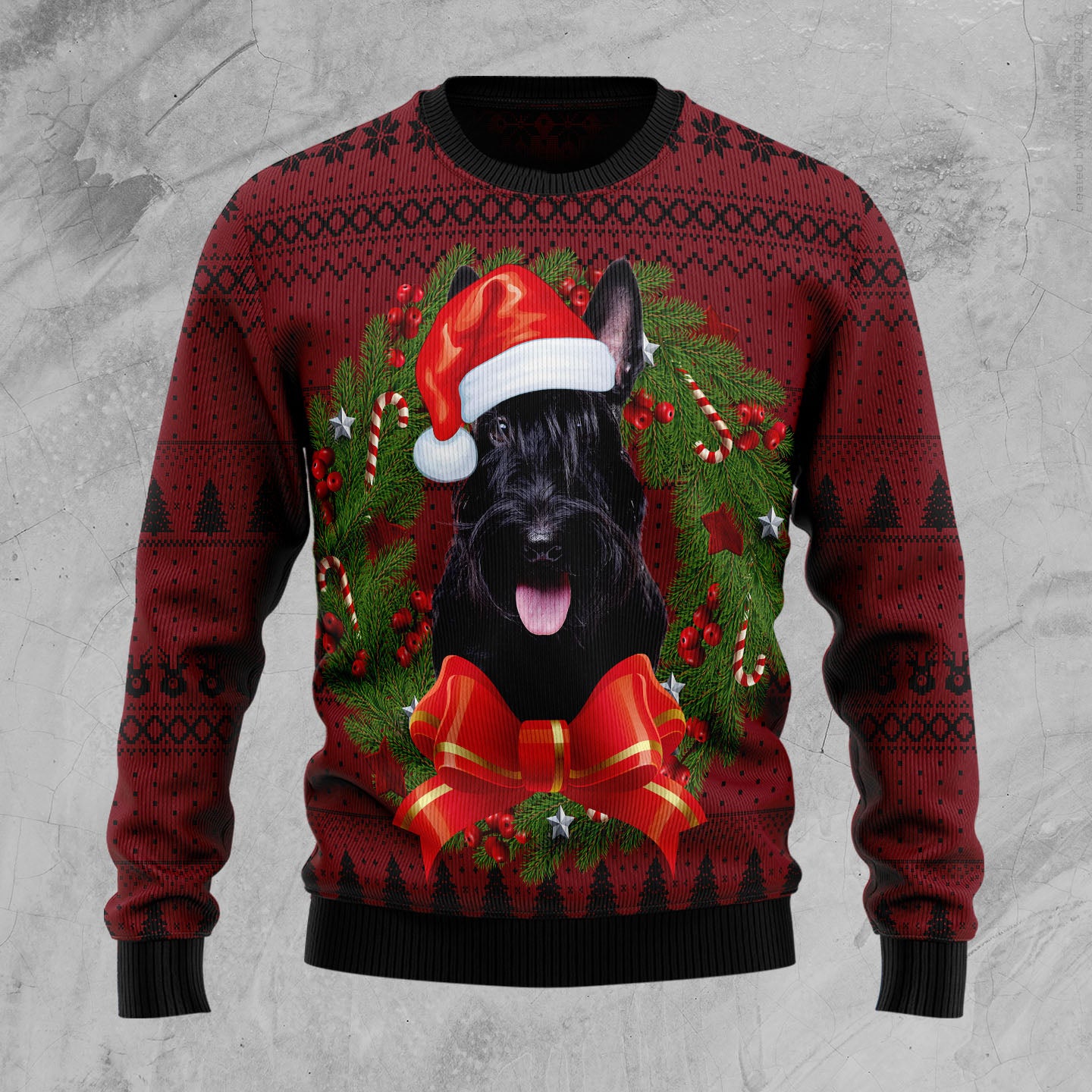 Scottish Terrier Wreath D2610 Ugly Christmas Sweater