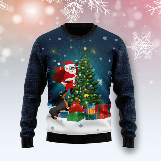 Dog Biting A Santa Claus In The Night HZ112421 unisex womens & mens, couples matching, friends, funny family ugly christmas holiday sweater gifts (plus size available)