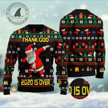 Christmas Thank God 2020 Is Over Santa Dabbing HT011204 unisex womens & mens, couples matching, friends, funny family ugly christmas holiday sweater gifts (plus size available)