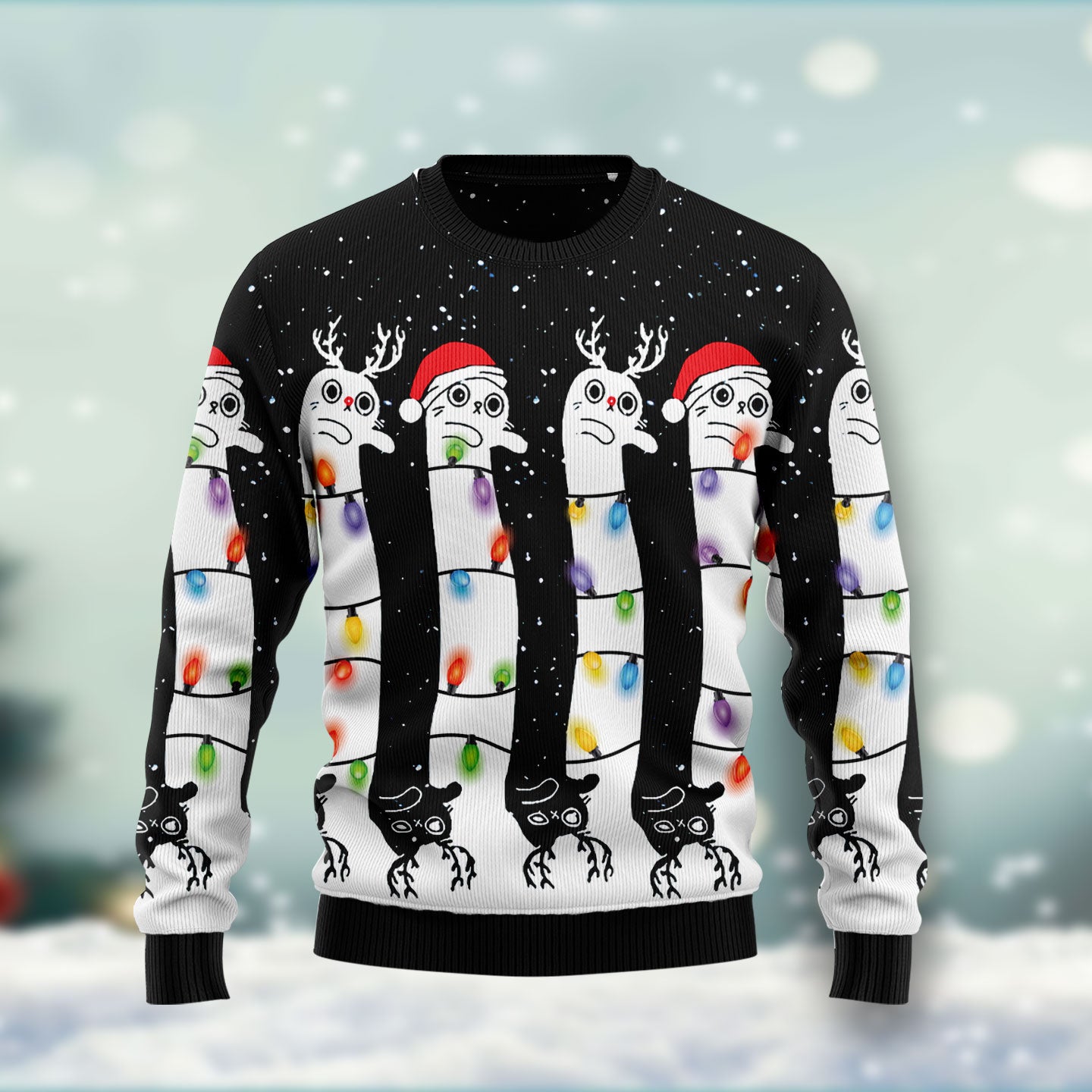 Cat HT011203 unisex womens & mens, couples matching, friends, funny family ugly christmas holiday sweater gifts (plus size available)