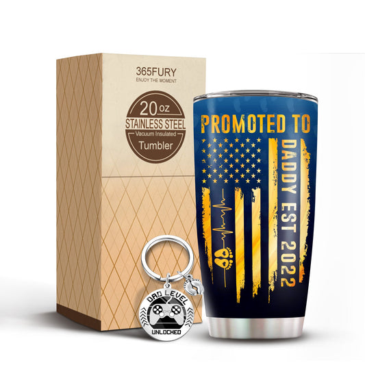 Promoted To Daddy 1St Time Dad Tumbler & Keychain Set