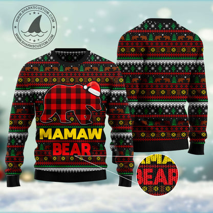 Mamaw Bear HT081202 Ugly Christmas Sweater unisex womens & mens, couples matching, friends, funny family ugly christmas holiday sweater gifts (plus size available)