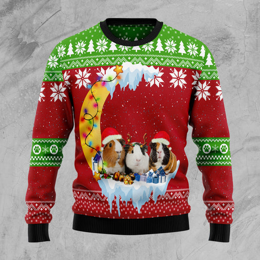 Guinea Pig Love Moon Xmas D2610 Ugly Christmas Sweater unisex womens & mens, couples matching, friends, funny family sweater gifts (plus size available)