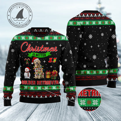 Christmas is better with Golden Retriever HT061122 Ugly Christmas Sweater unisex womens & mens, couples matching, friends, funny family sweater gifts (plus size available)