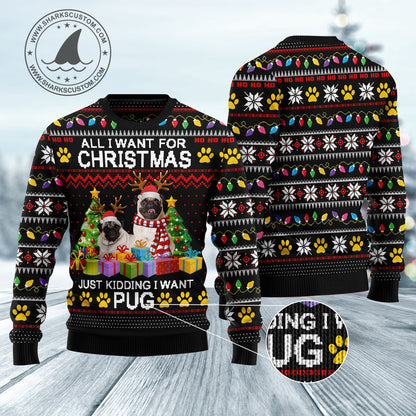 Pug Christmas HZ112505 unisex womens & mens, couples matching, friends, funny family ugly christmas holiday sweater gifts (plus size available)