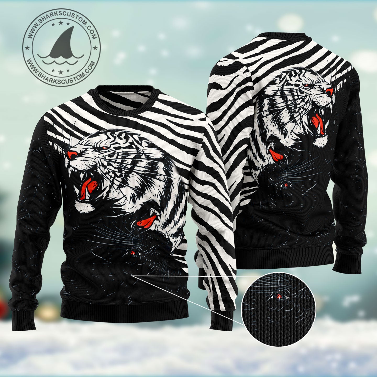 Tachi Tiger HT271108 unisex womens & mens, couples matching, friends, funny family ugly christmas holiday sweater gifts (plus size available)