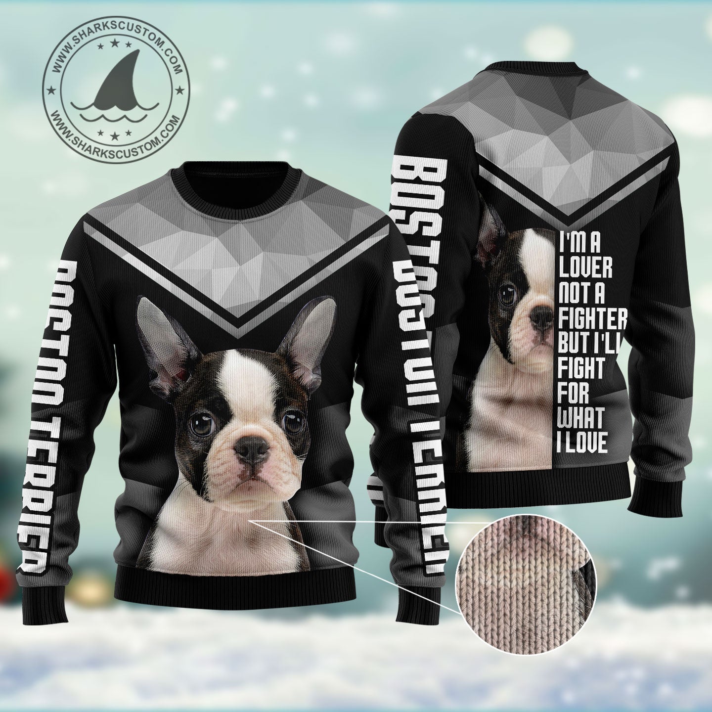 Boston Terrier HT011207 unisex womens & mens, couples matching, friends, funny family ugly christmas holiday sweater gifts (plus size available)