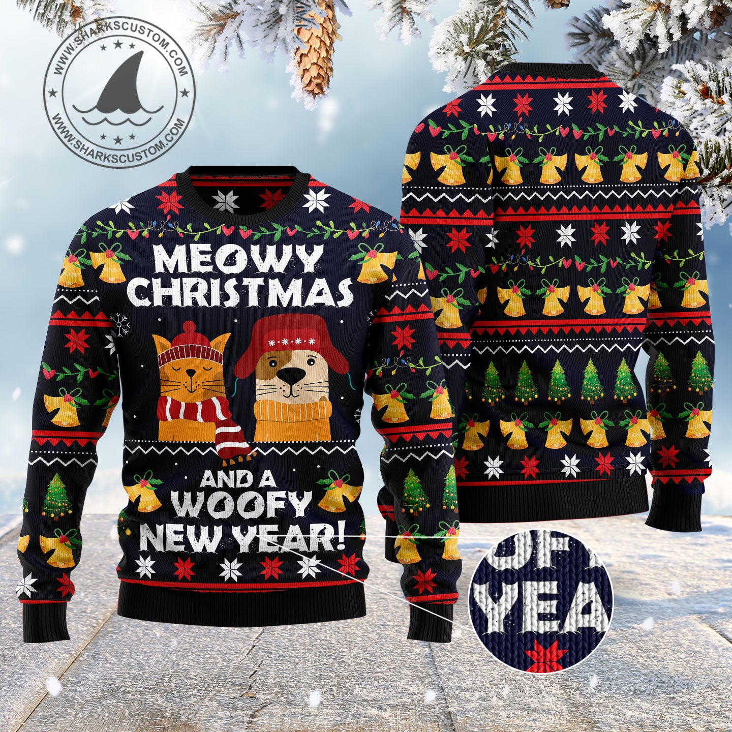 Meowy Christmas And Woofy New Year HZ120301 unisex womens & mens, couples matching, friends, funny family ugly christmas holiday sweater gifts (plus size available)