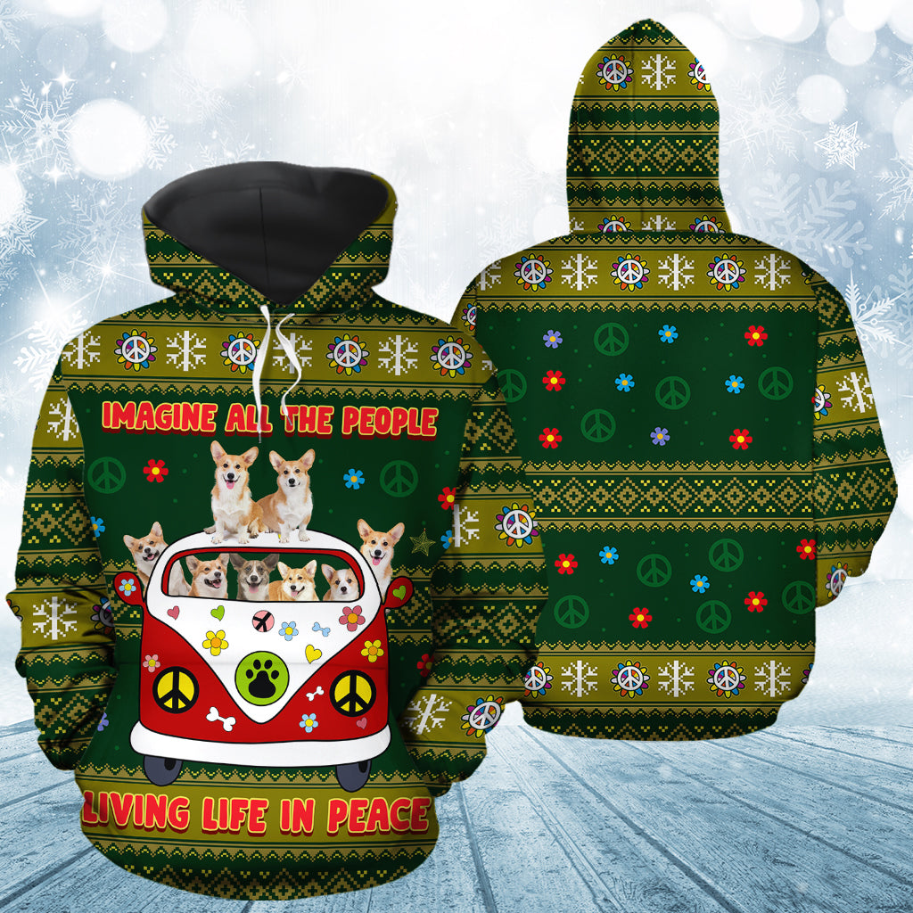 Imagine All The People Living Life In Peace Pembroke Welsh Corgi HZ112308 - All Over Print Unisex Hoodie