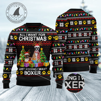 Boxer Christmas HZ112503 unisex womens & mens, couples matching, friends, funny family ugly christmas holiday sweater gifts (plus size available)