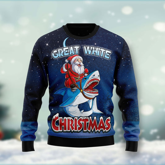 Great White Christmas Shark HT102205 Ugly Christmas Sweater unisex womens & mens, couples matching, friends, funny family sweater gifts (plus size available)