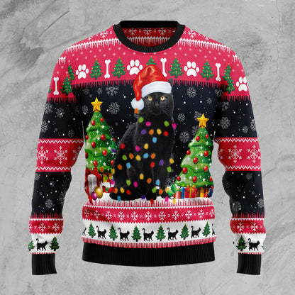 Black Cat Light D1410 Ugly Christmas Sweater