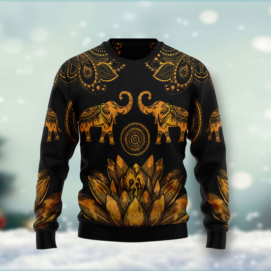 Lovely Gold Elephant HT011209 unisex womens & mens, couples matching, friends, funny family ugly christmas holiday sweater gifts (plus size available)