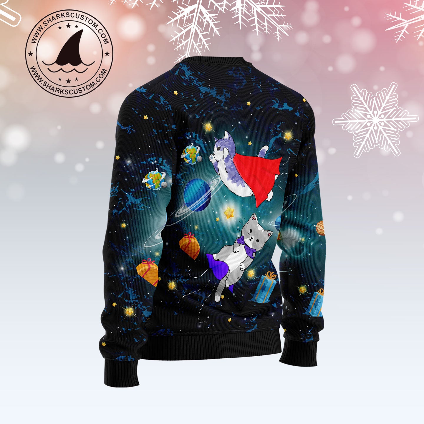 Cat Galaxy TY2411 unisex womens & mens, couples matching, friends, funny family ugly christmas holiday sweater gifts (plus size available)