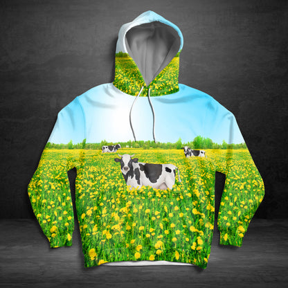 Cow Flower TY0112 unisex womens & mens, couples matching, friends, funny family sublimation 3D hoodie christmas holiday gifts (plus size available)