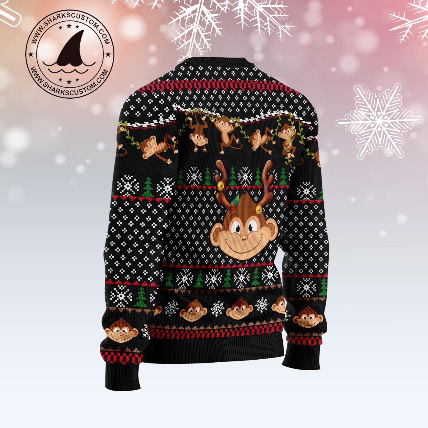 Monkey Christmas Pattern TY0712 unisex womens & mens, couples matching, friends, funny family ugly christmas holiday sweater gifts (plus size available)
