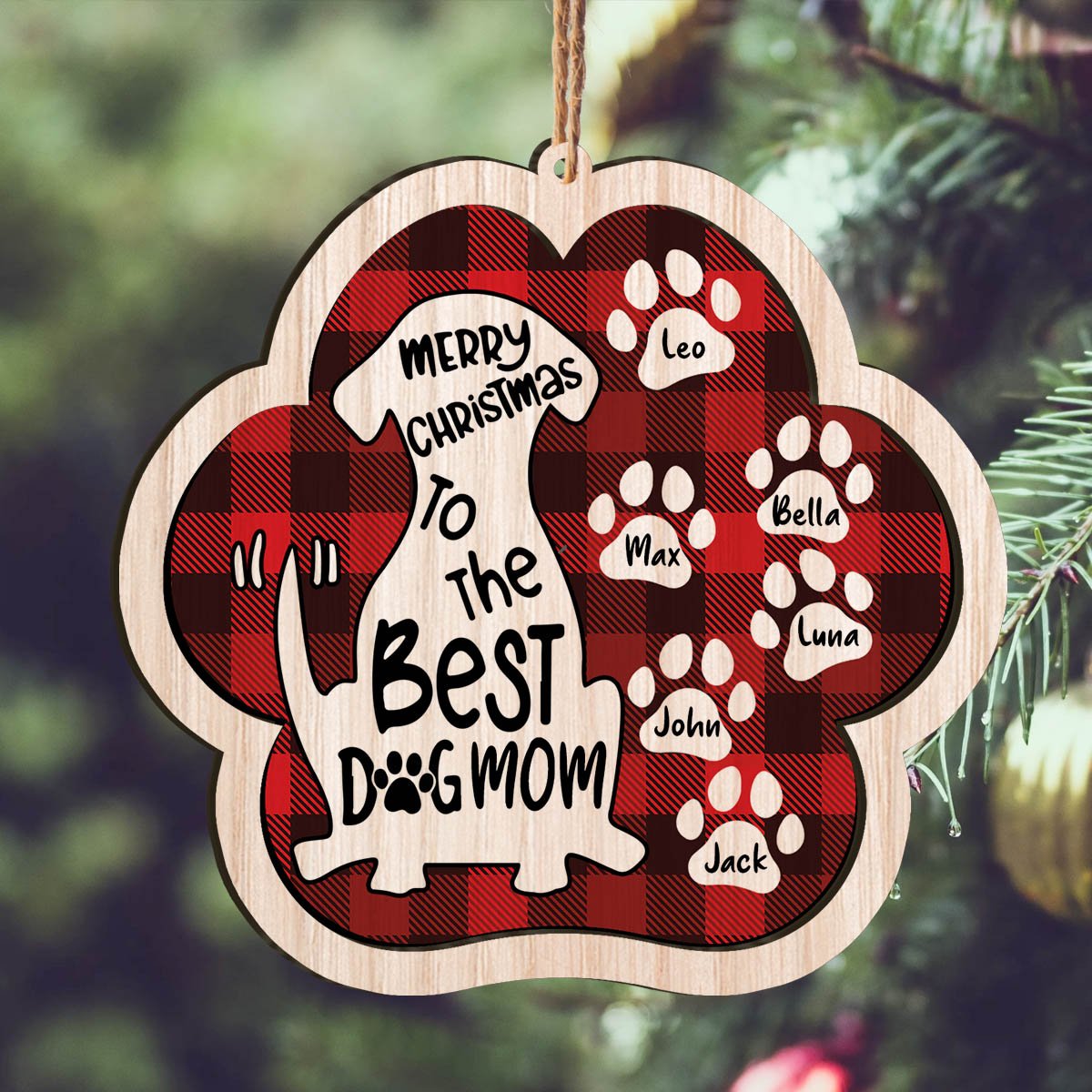 Custom Merry Christmas To The Best Dog Mom Personalizedwitch Personalized Layered Wood Ornament