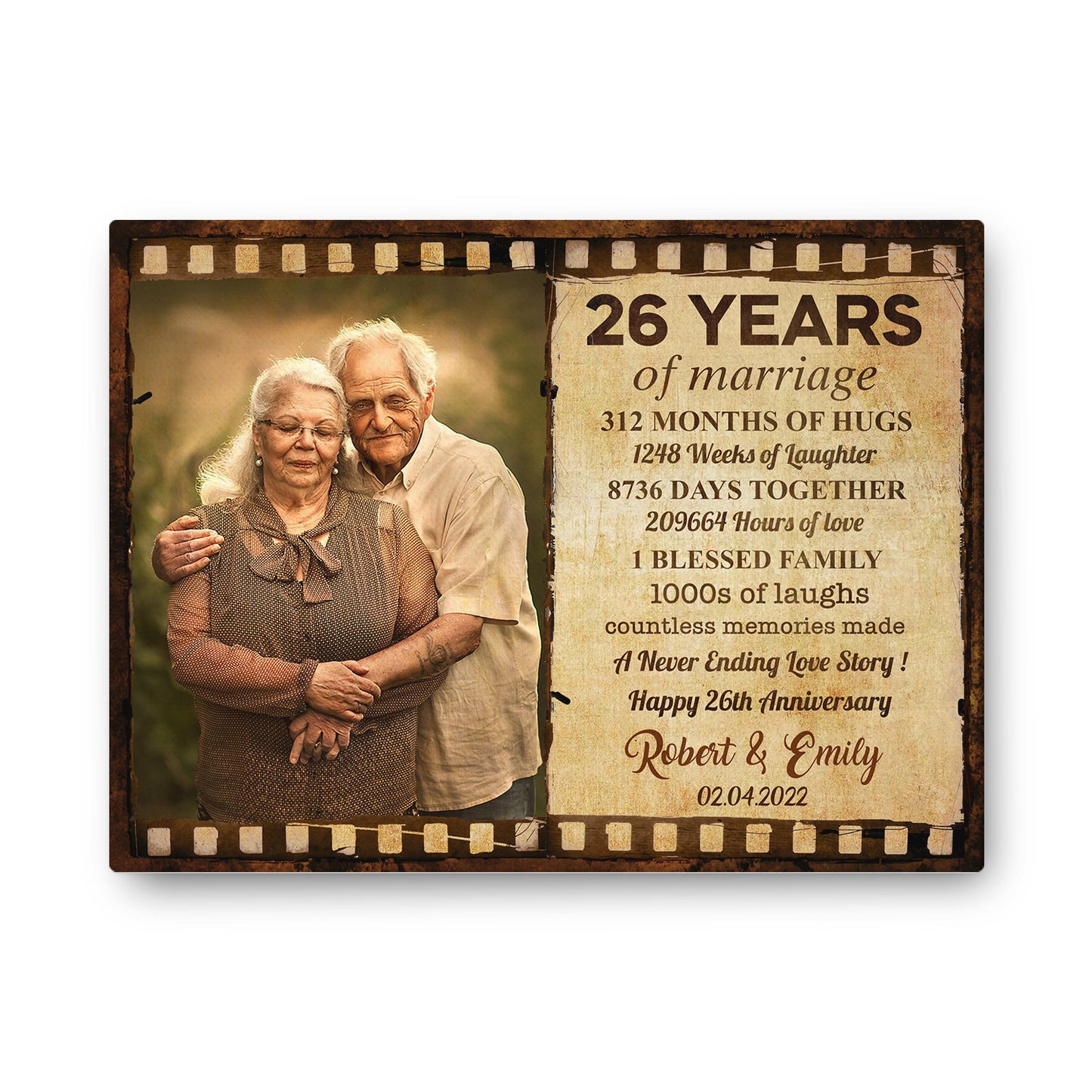Happy 26th Anniversary 26 Years Of Marriage Film Anniversary Canvas