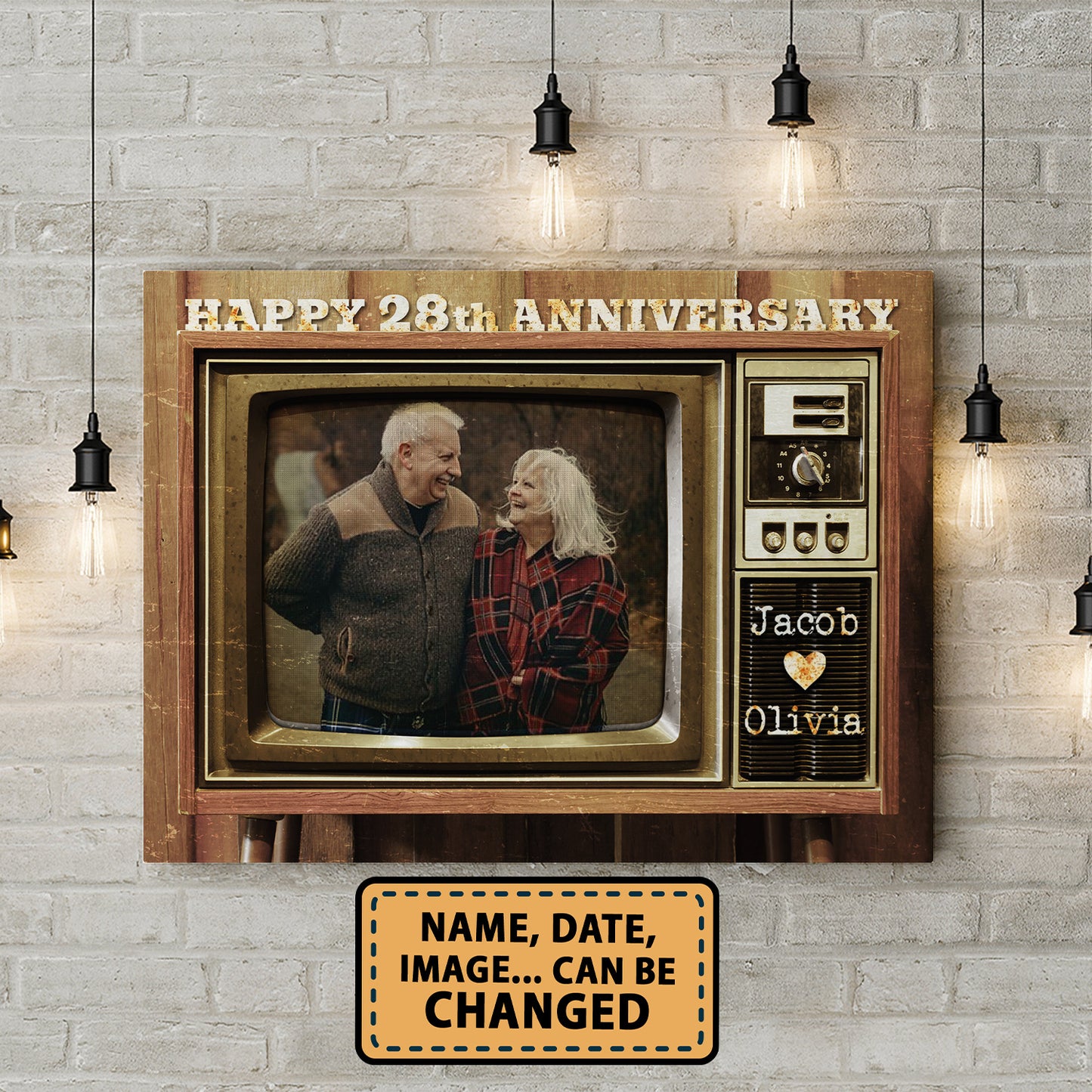 Happy 28th Anniversary Old Television Custom Image Anniversary Canvas