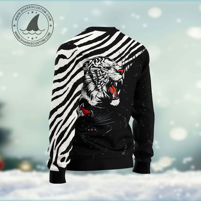 Tachi Tiger HT271108 unisex womens & mens, couples matching, friends, funny family ugly christmas holiday sweater gifts (plus size available)