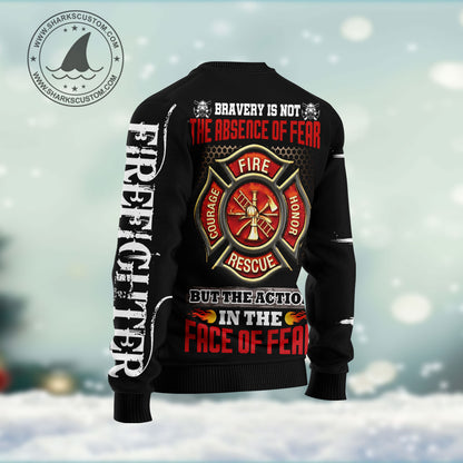 Firefighter HT011201 unisex womens & mens, couples matching, friends, funny family ugly christmas holiday sweater gifts (plus size available)