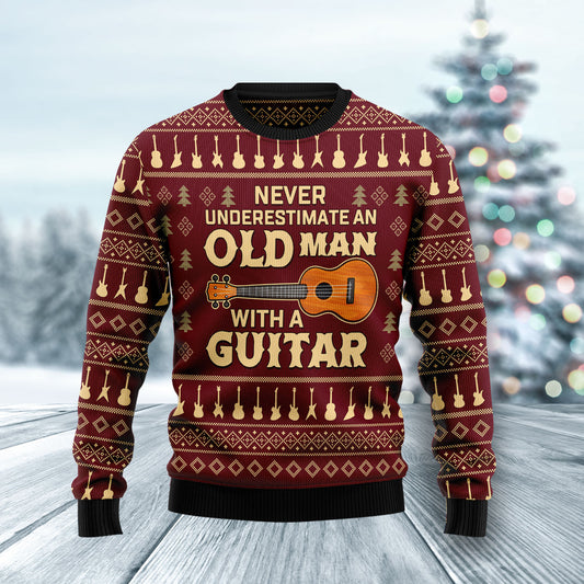 Never Underestimate An Old Man With A Guitar HZ102010 Ugly Christmas Sweater