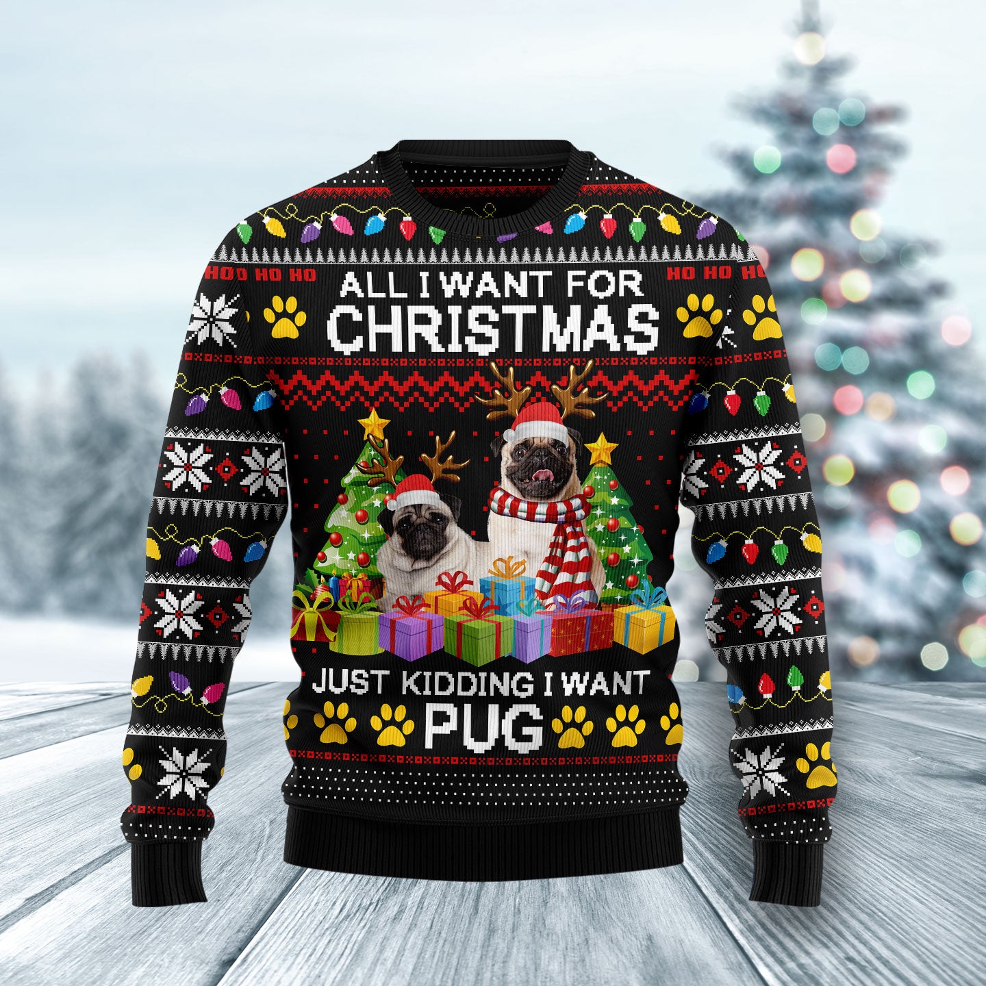 Pug Christmas HZ112505 unisex womens & mens, couples matching, friends, funny family ugly christmas holiday sweater gifts (plus size available)