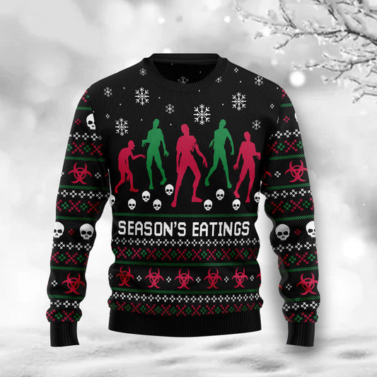 Zoombie Season Eatings HZ120901 unisex womens & mens, couples matching, friends, funny family ugly christmas holiday sweater gifts (plus size available)