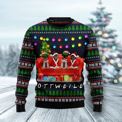 Rottweiler Friends On Red Sofa HZ102115 Ugly Christmas Sweater