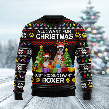 Boxer Christmas HZ112503 unisex womens & mens, couples matching, friends, funny family ugly christmas holiday sweater gifts (plus size available)