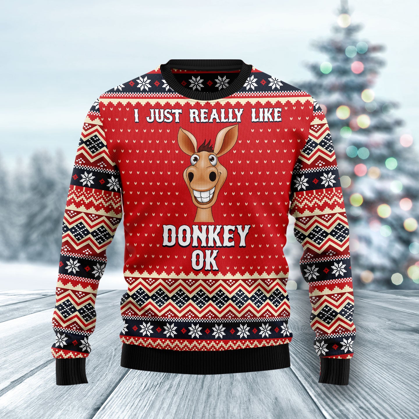 I Just Really Like Donkey Ok HZ102003 Ugly Christmas Sweater