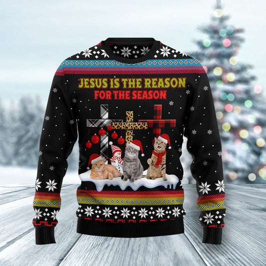 Jesus is the reason for the season Cat HZ111214 Ugly Christmas Sweater