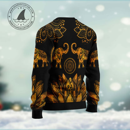 Lovely Gold Elephant HT011209 unisex womens & mens, couples matching, friends, funny family ugly christmas holiday sweater gifts (plus size available)