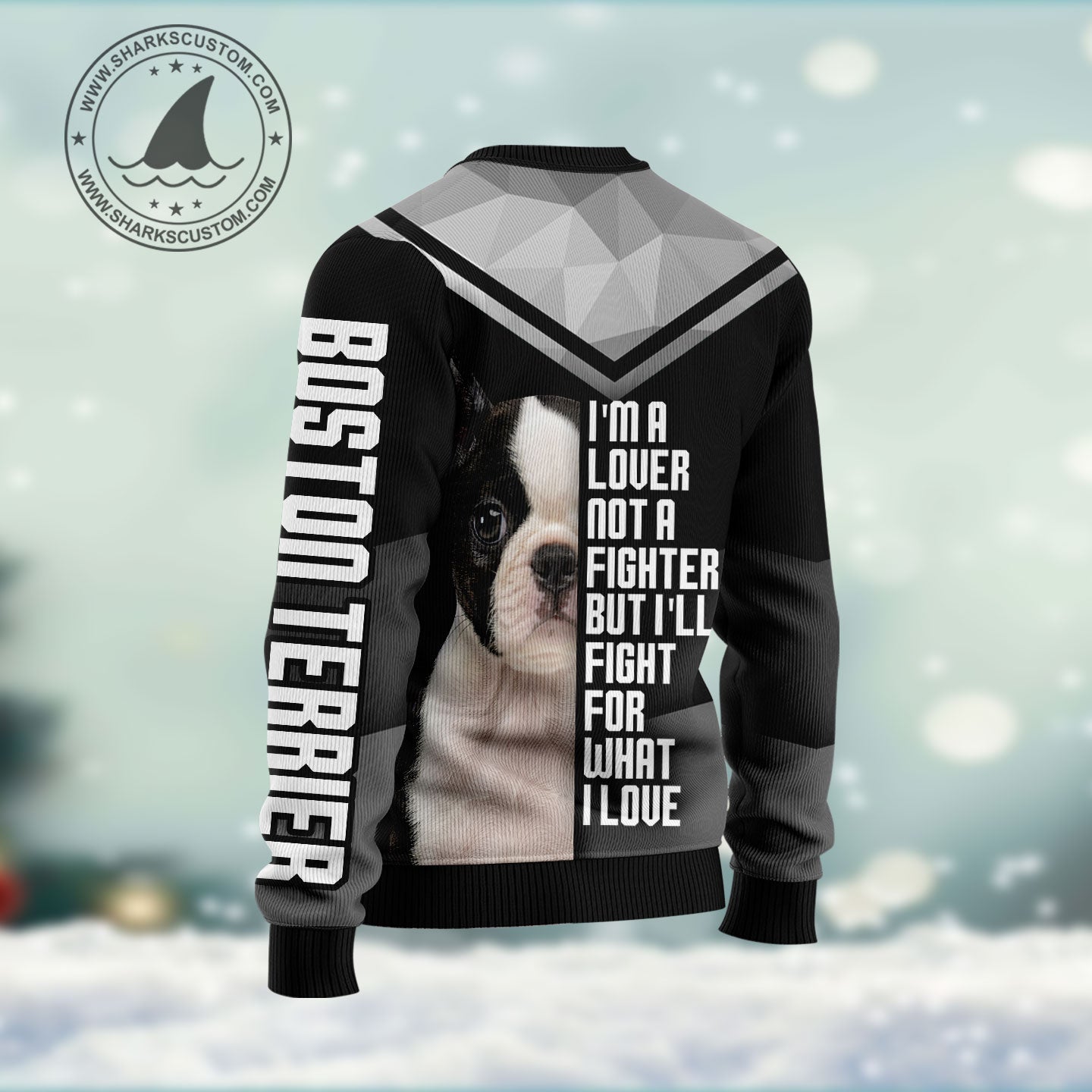 Boston Terrier HT011207 unisex womens & mens, couples matching, friends, funny family ugly christmas holiday sweater gifts (plus size available)