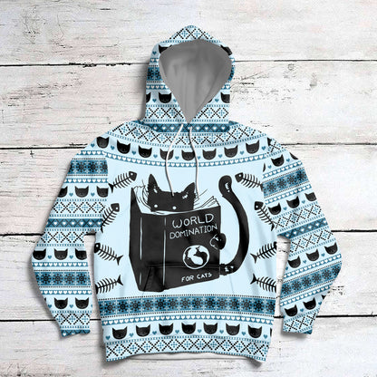 World Domination For Cats HZ112512 unisex womens & mens, couples matching, friends, funny family sublimation 3D hoodie christmas holiday gifts (plus size available)