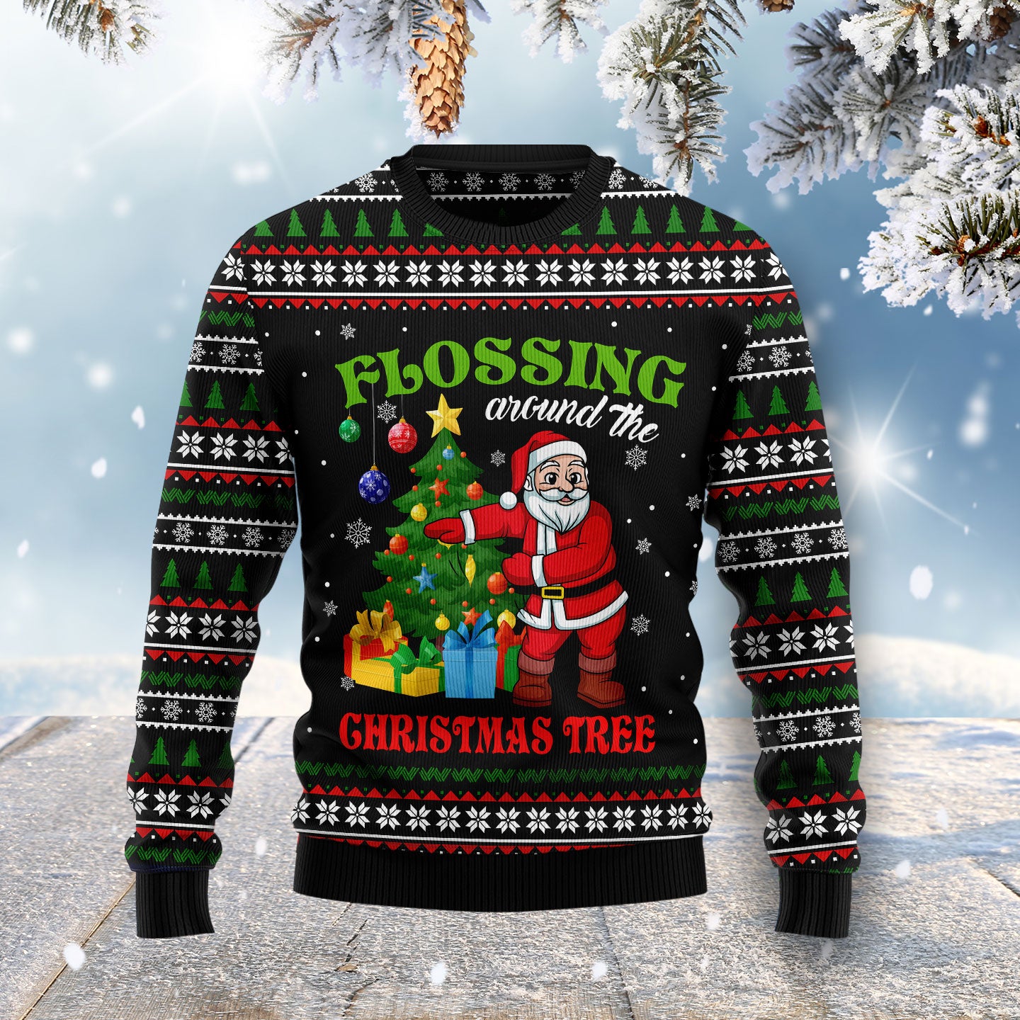 Flossing Around The Christmas Tree HT041117 Ugly Christmas Sweater