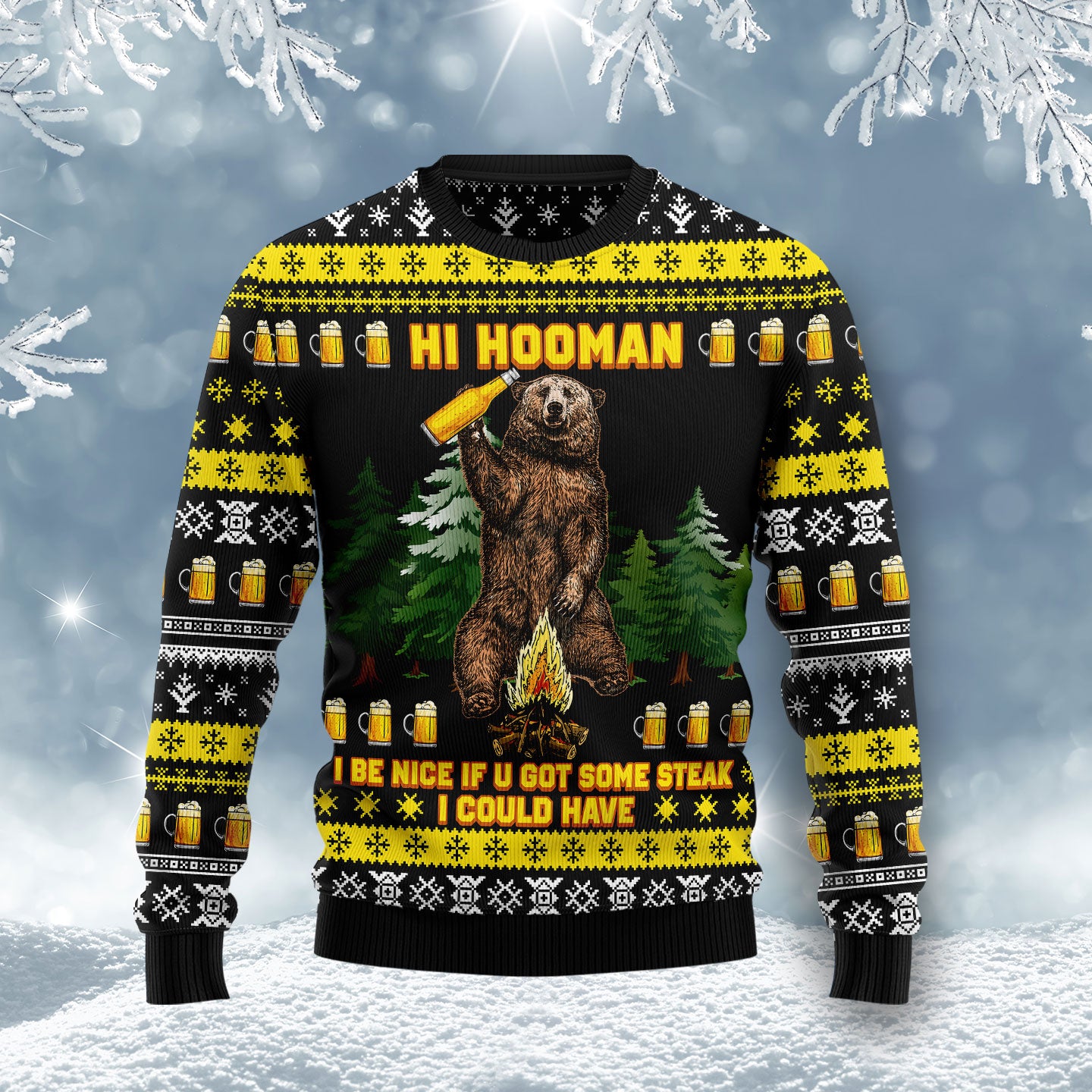 Hi Hooman HZ120702 unisex womens & mens, couples matching, friends, funny family ugly christmas holiday sweater gifts (plus size available)