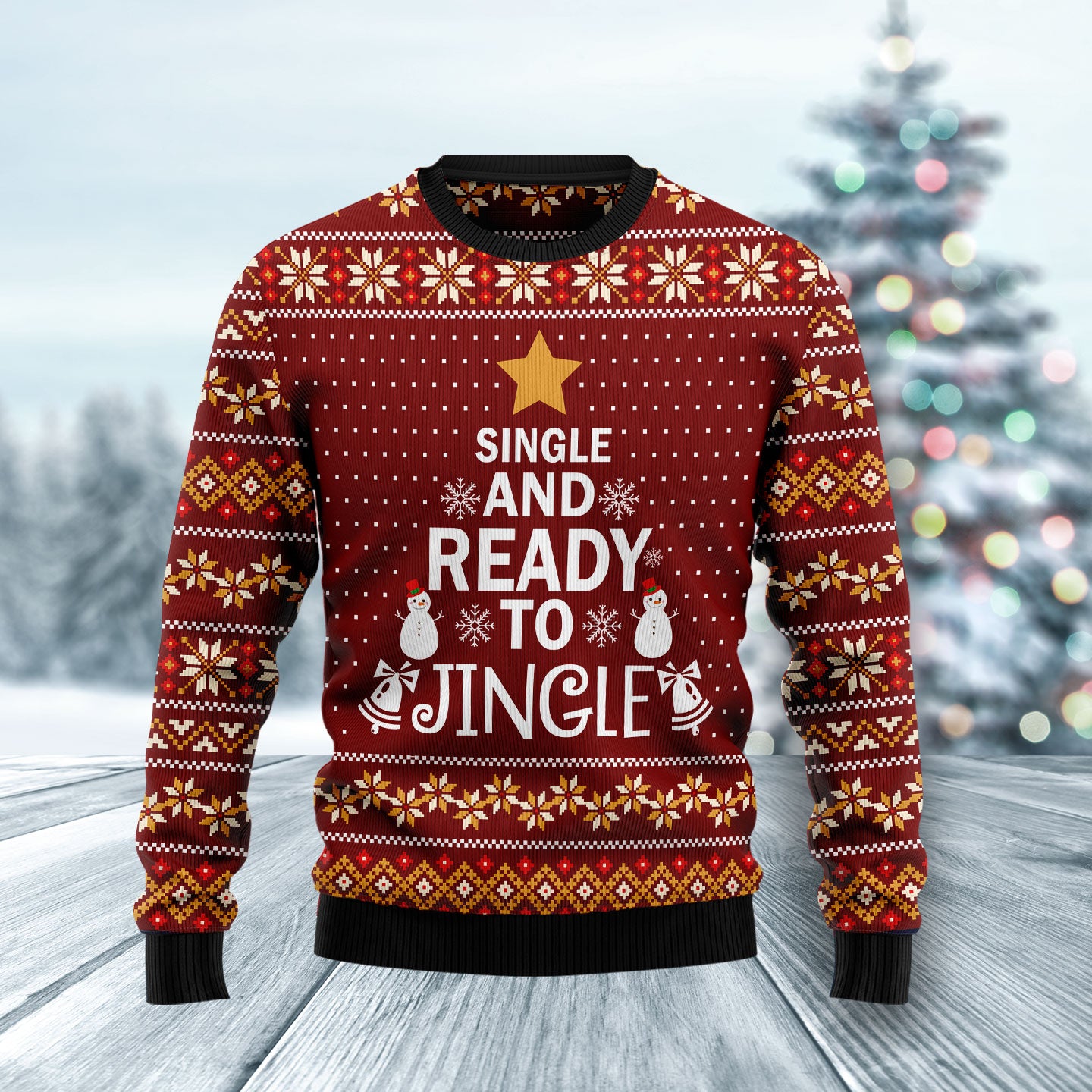 Single And Ready To Jingle HZ121001 unisex womens & mens, couples matching, friends, funny family ugly christmas holiday sweater gifts (plus size available)