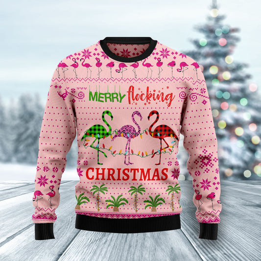 Flamingo Merry Flocking Christmas HZ112502 unisex womens & mens, couples matching, friends, funny family ugly christmas holiday sweater gifts (plus size available)