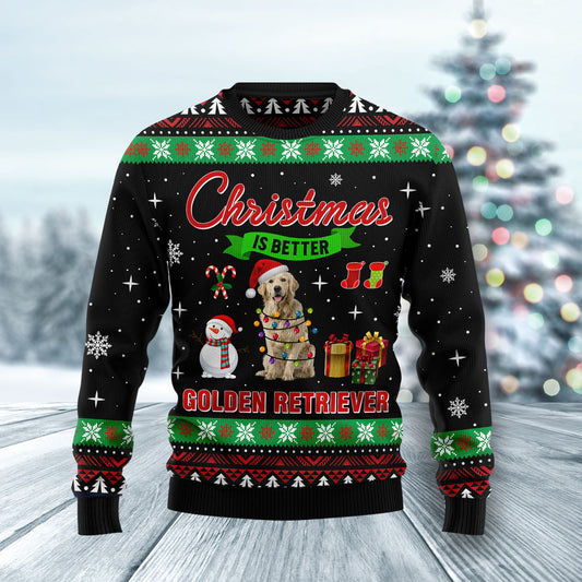 Christmas is better with Golden Retriever HT061122 Ugly Christmas Sweater unisex womens & mens, couples matching, friends, funny family sweater gifts (plus size available)