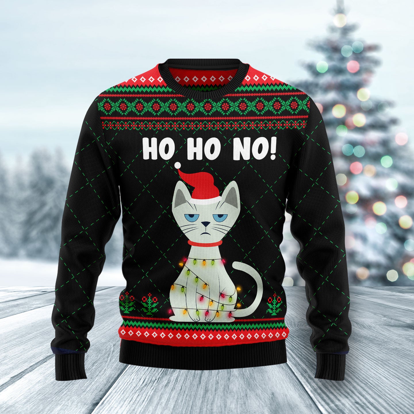 Christmas cat HZ102307 Ugly Christmas Sweater unisex womens & mens, couples matching, friends, funny family sweater gifts (plus size available)