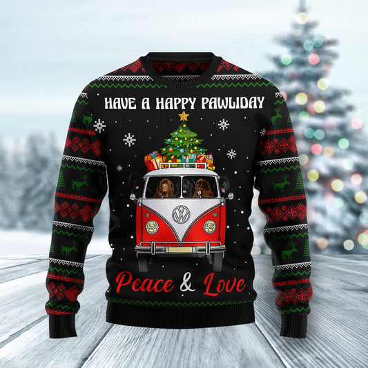 Newfoundland Dogs Carrying Gift Christmas On The Red Car HZ102113 Ugly Christmas Sweater